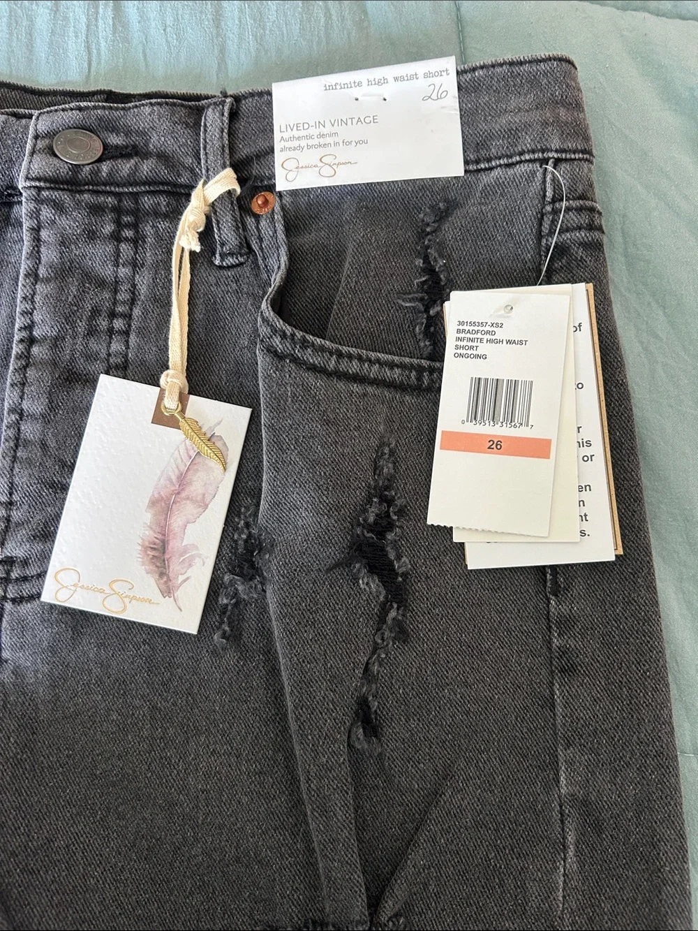 Jessica Simpson Washed Black Distressed Frayed Hem Denim Shorts